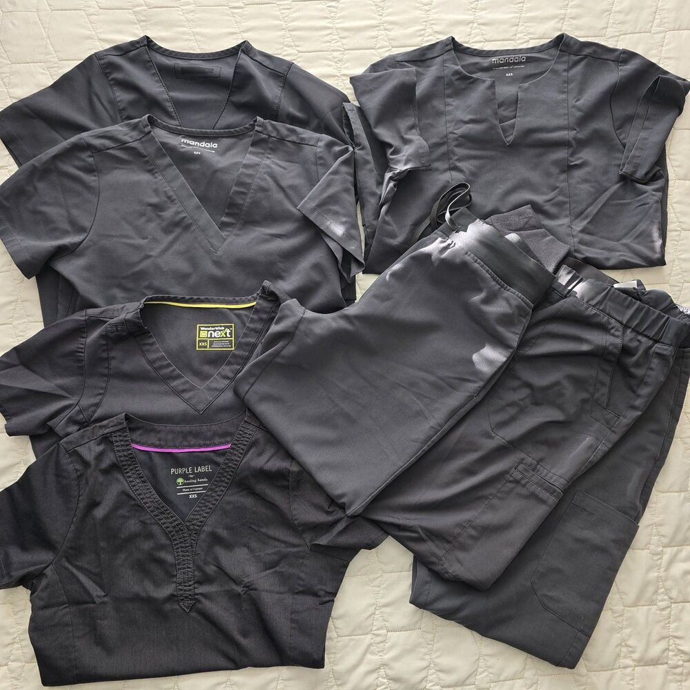 Scrub Set Womens XXS And XS Petite Pewter Jogger Pants Mandala Wonderwink Lot